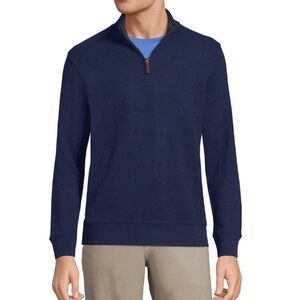 Lands End Navy Blue Bedford Rib Quarter Zip Academia Quiet Luxury Sweater Size M